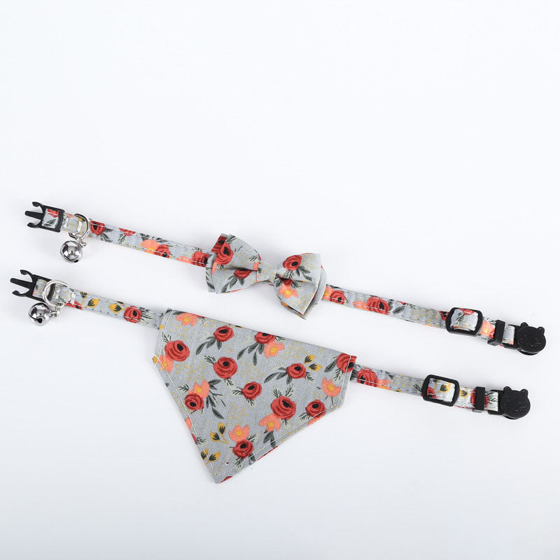 Floral Printed Cat Collars Triangle Scarf Set Pet Bandanas Bibs