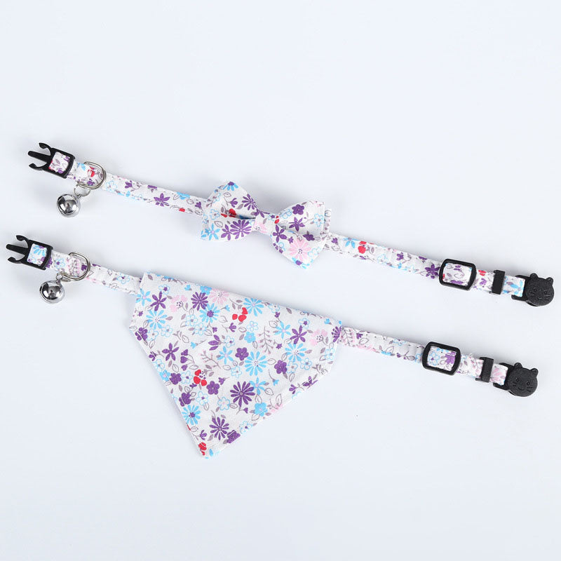 Floral Printed Cat Collars Triangle Scarf Set Pet Bandanas Bibs