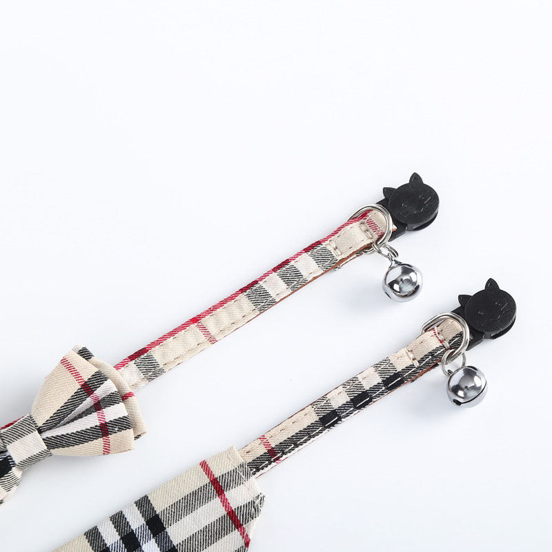 Khaki Plaid Printed Pet Cat Collar Bandana Triangle Scarf
