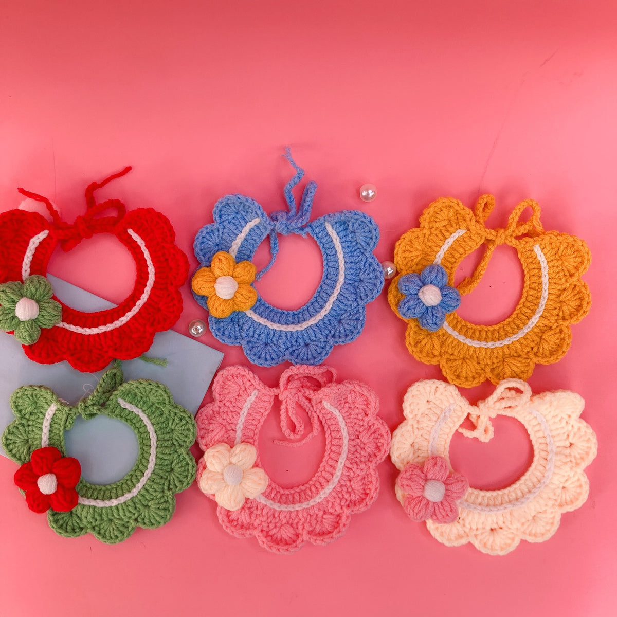 Pet Crochet Floral Cat Bibs Knitted Dog Collar Bandana Scarf