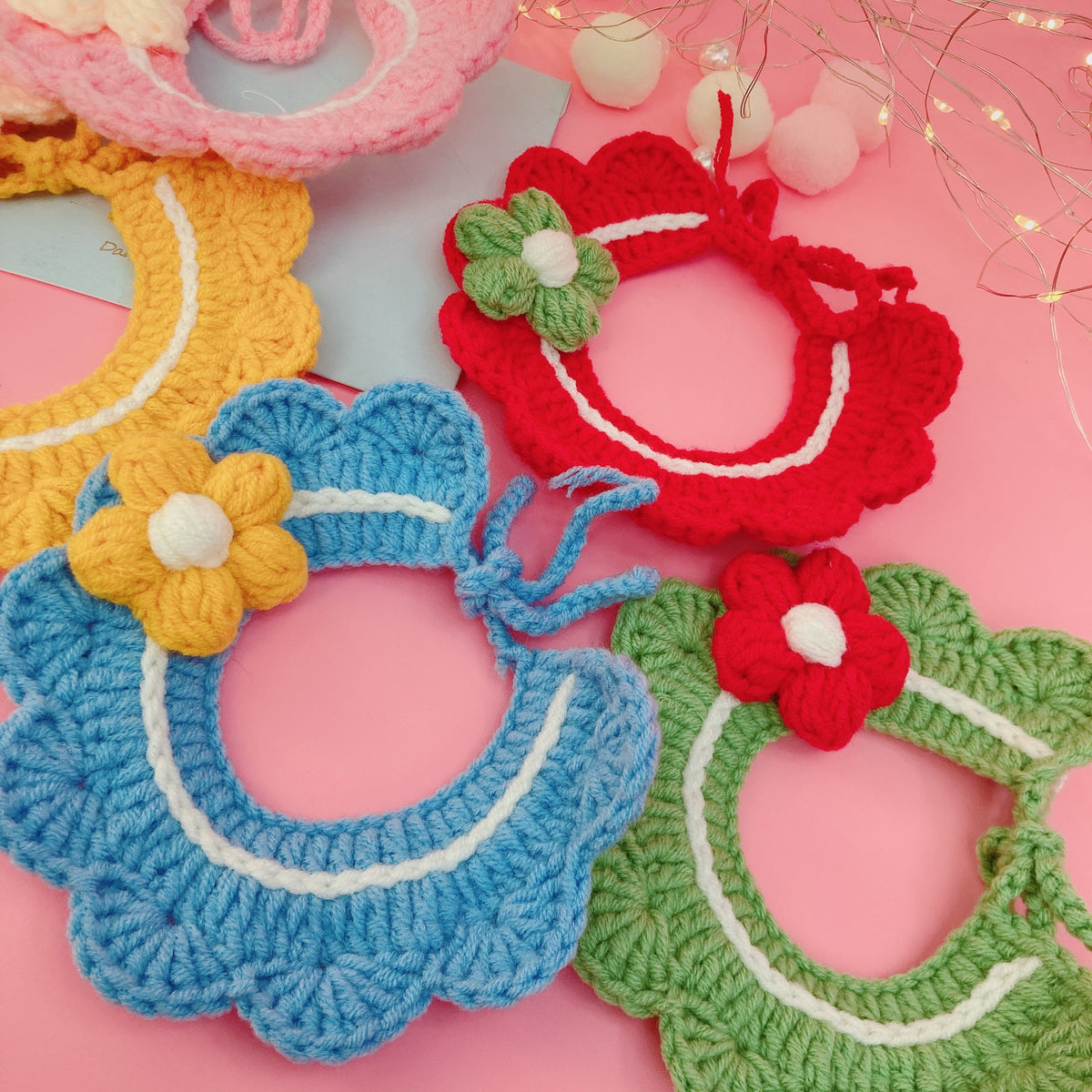 Pet Crochet Floral Cat Bibs Knitted Dog Collar Bandana Scarf