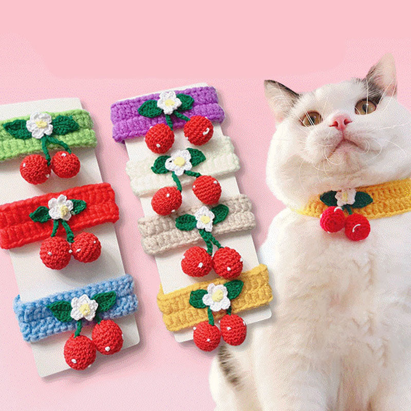 Cat Crochet Cherry Cute Collars Pet Bandana