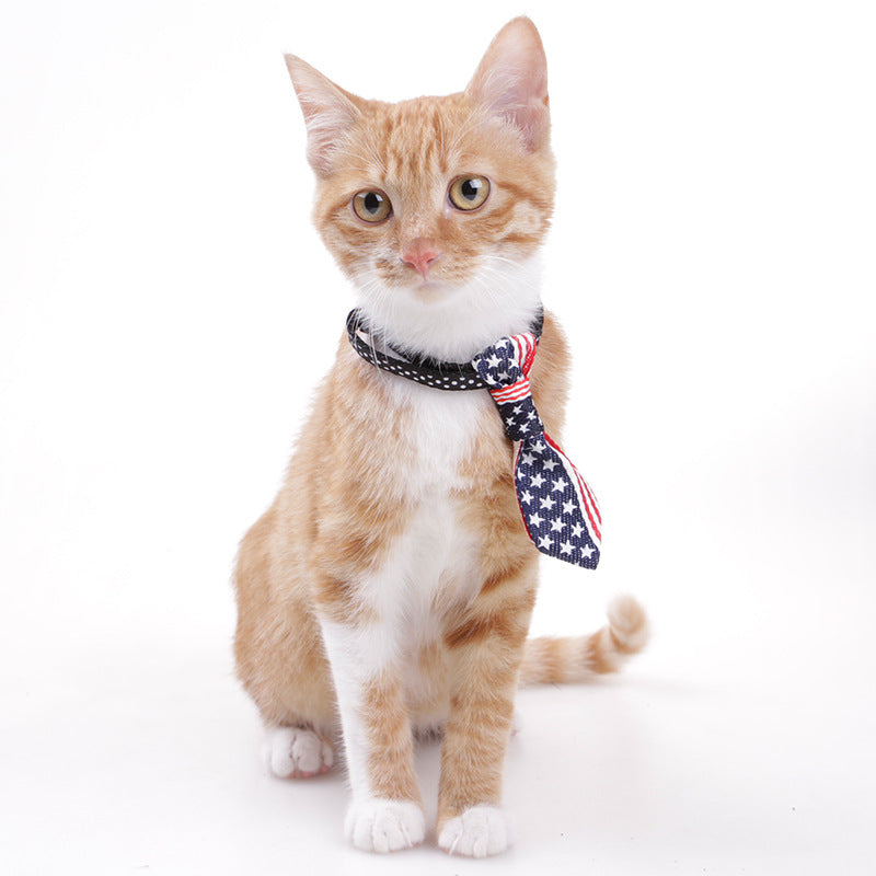 Pet Polka Dot Neck Collar With Bell Cat Stripe Neck Tie