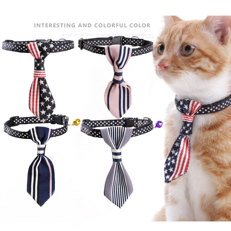 Pet Polka Dot Neck Collar With Bell Cat Stripe Neck Tie