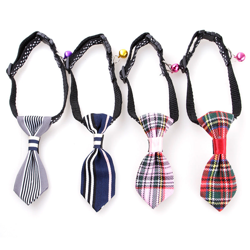 Pet Polka Dot Neck Collar With Bell Cat Stripe Neck Tie