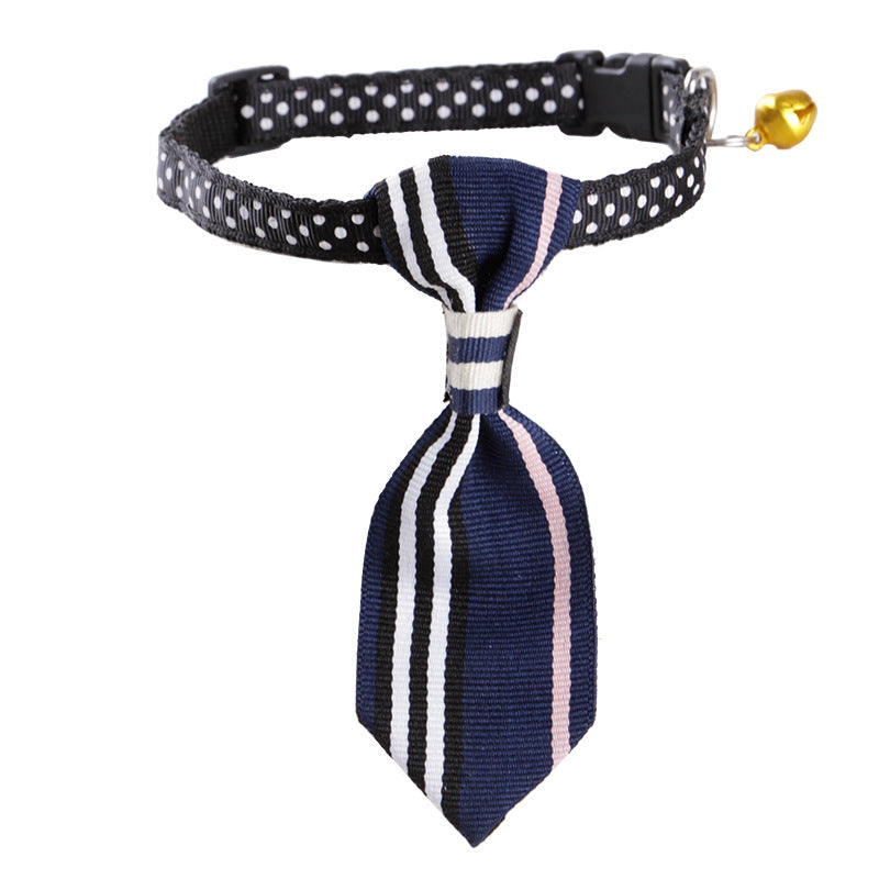 Pet Polka Dot Neck Collar With Bell Cat Stripe Neck Tie