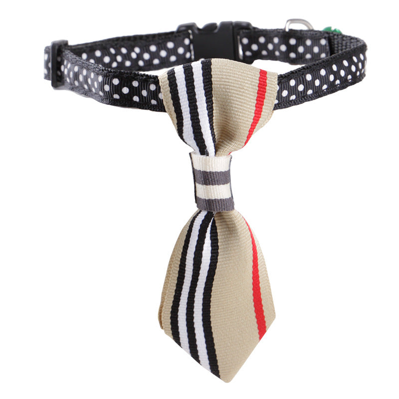Pet Polka Dot Neck Collar With Bell Cat Stripe Neck Tie