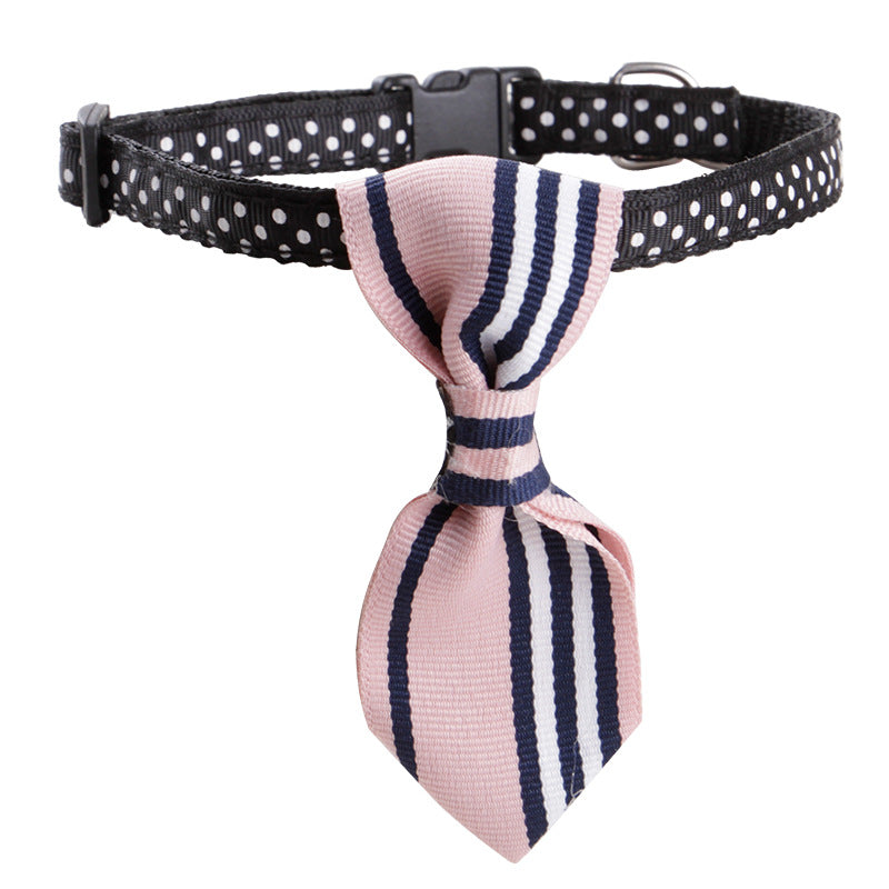 Pet Polka Dot Neck Collar With Bell Cat Stripe Neck Tie