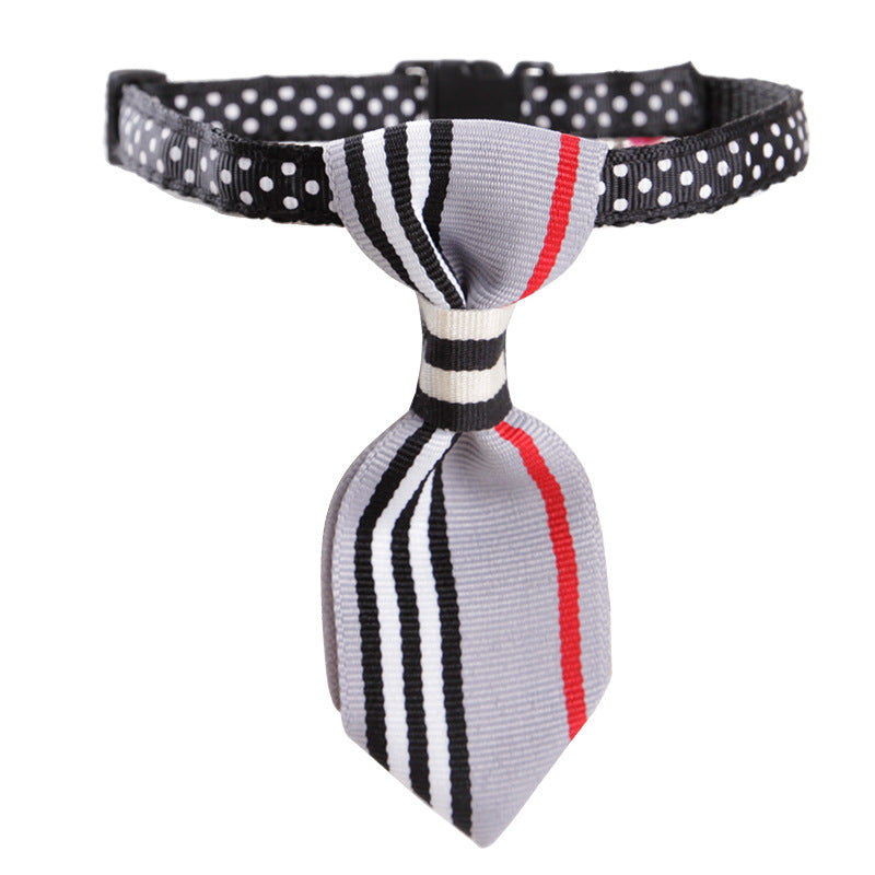 Pet Polka Dot Neck Collar With Bell Cat Stripe Neck Tie
