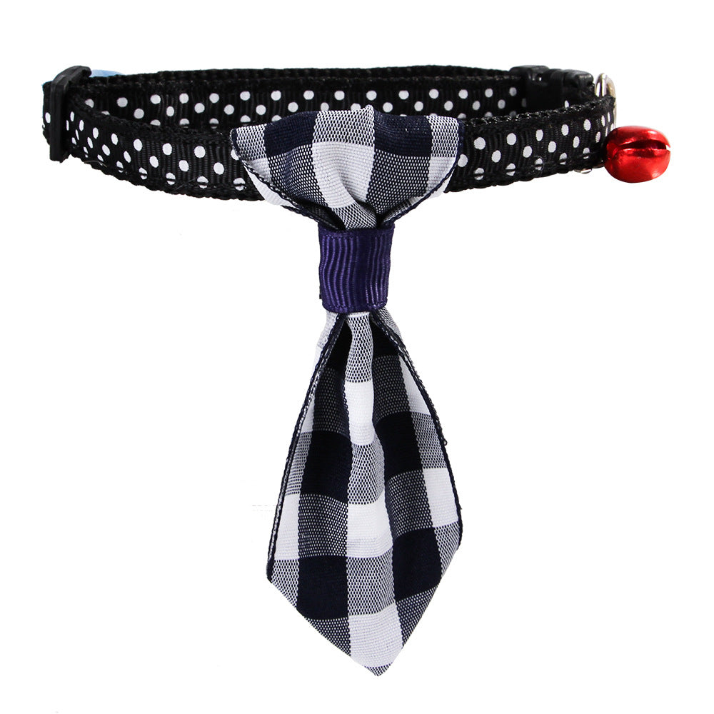 Pet Polka Dot Neck Collar With Bell Cat Stripe Neck Tie