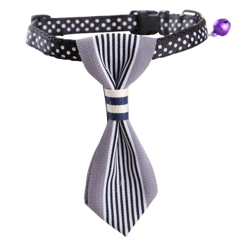 Pet Polka Dot Neck Collar With Bell Cat Stripe Neck Tie