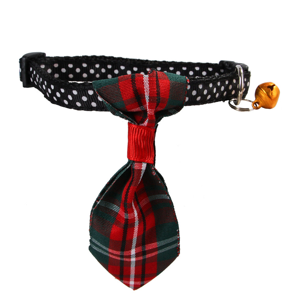 Pet Polka Dot Neck Collar With Bell Cat Stripe Neck Tie