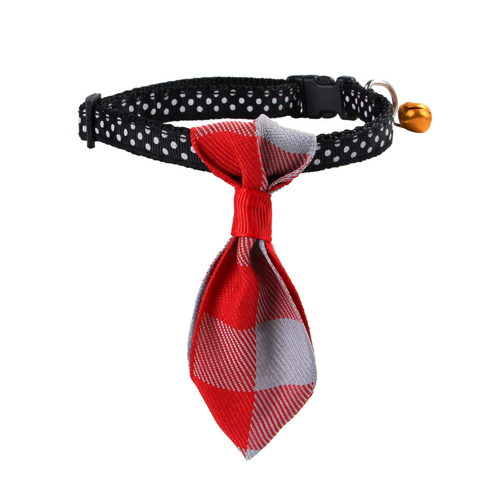 Pet Polka Dot Neck Collar With Bell Cat Stripe Neck Tie