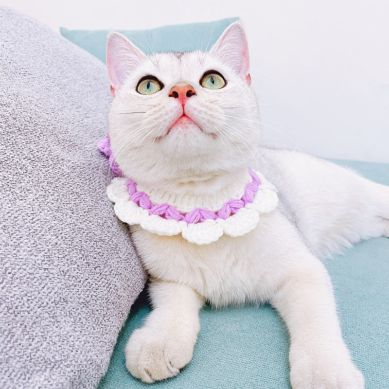 Pet Cat Crochet Flower Collars Bib