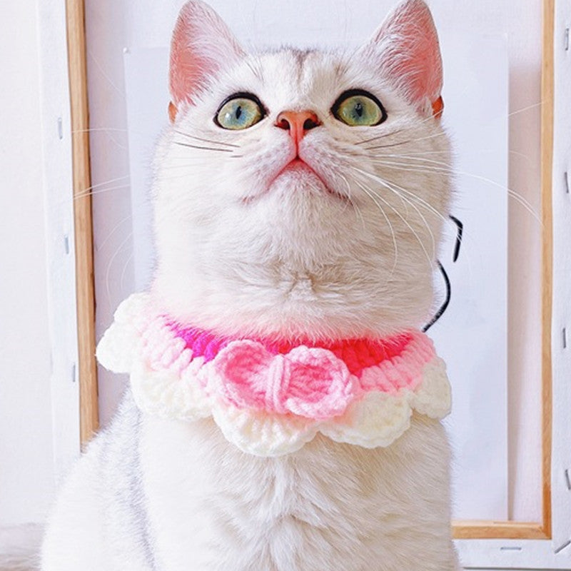 Pet Cute Bow Knot Crochet Cat Bibs Collar