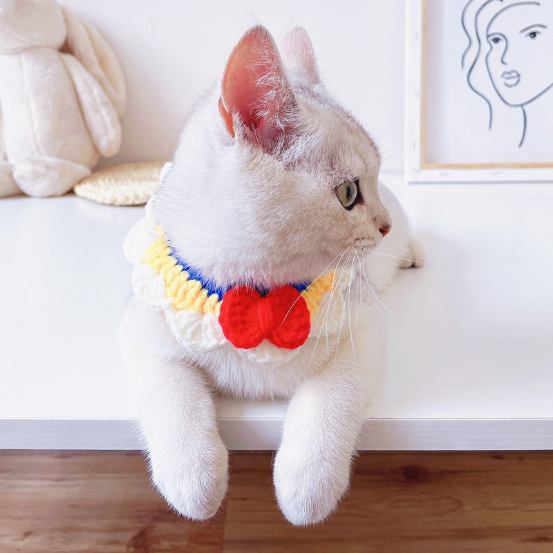 Pet Cute Bow Knot Crochet Cat Bibs Collar