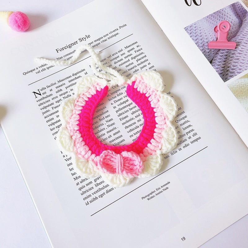Pet Cute Bow Knot Crochet Cat Bibs Collar