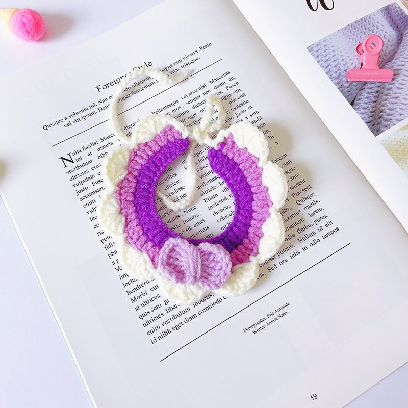 Pet Cute Bow Knot Crochet Cat Bibs Collar