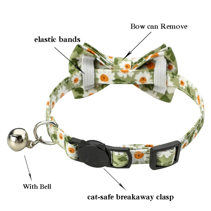 Cat CollarS With Bell Summer Floral Kitten Bow Tie