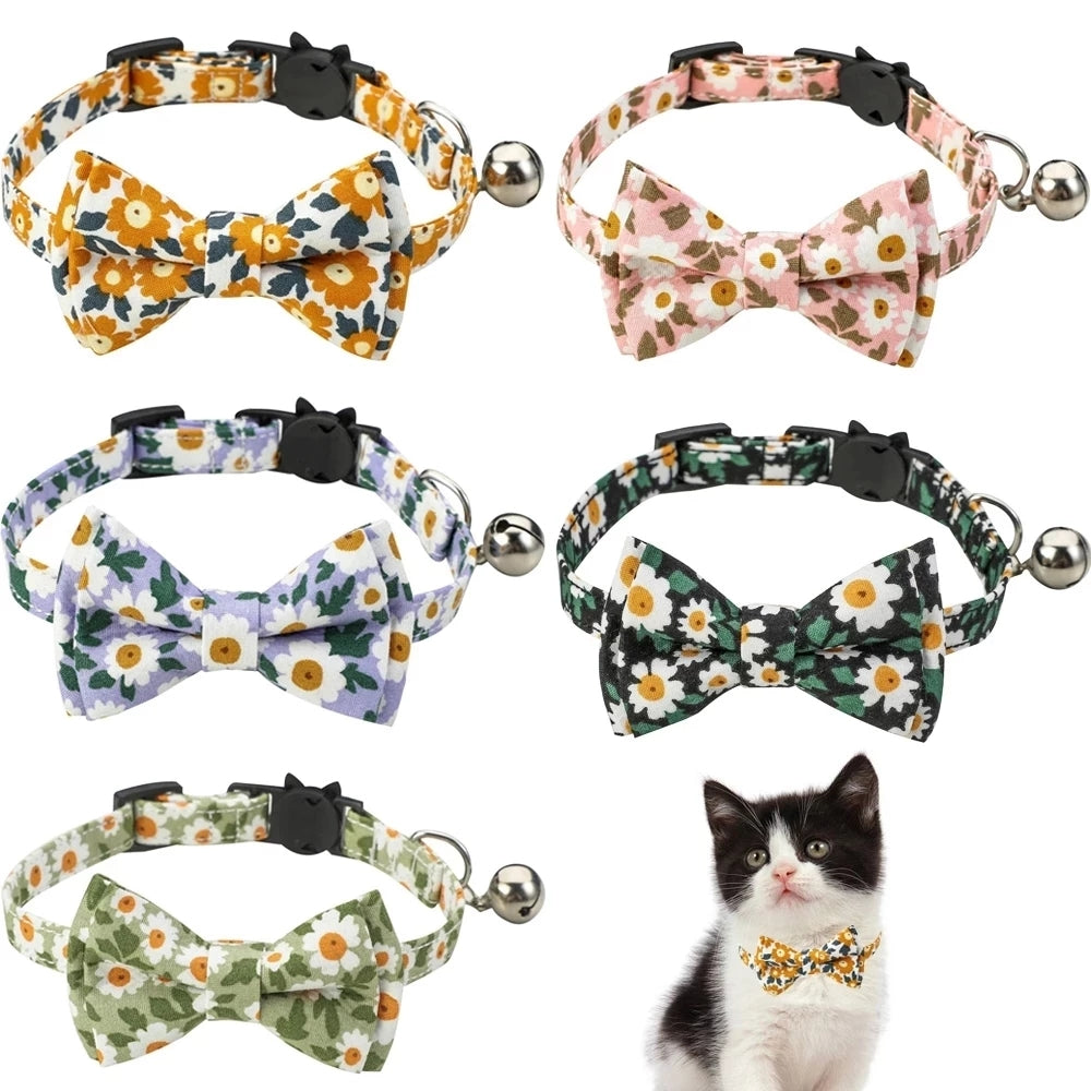 Cat CollarS With Bell Summer Floral Kitten Bow Tie