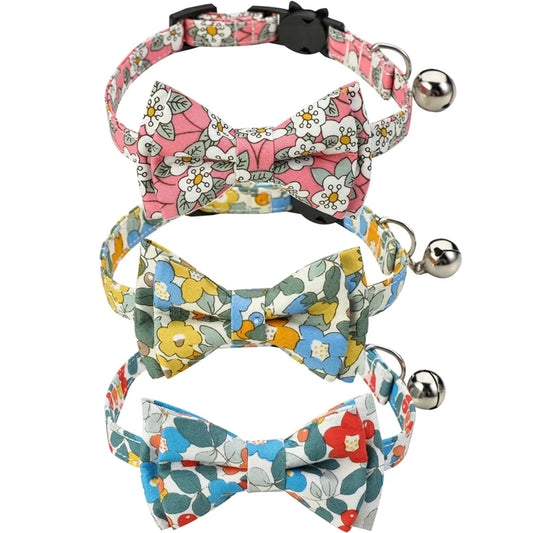 Floral Pet Bow Knot Cat Bow Tie Collars With Bell