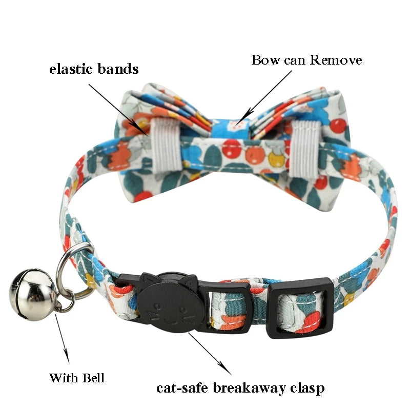 Floral Pet Bow Knot Cat Bow Tie Collars With Bell