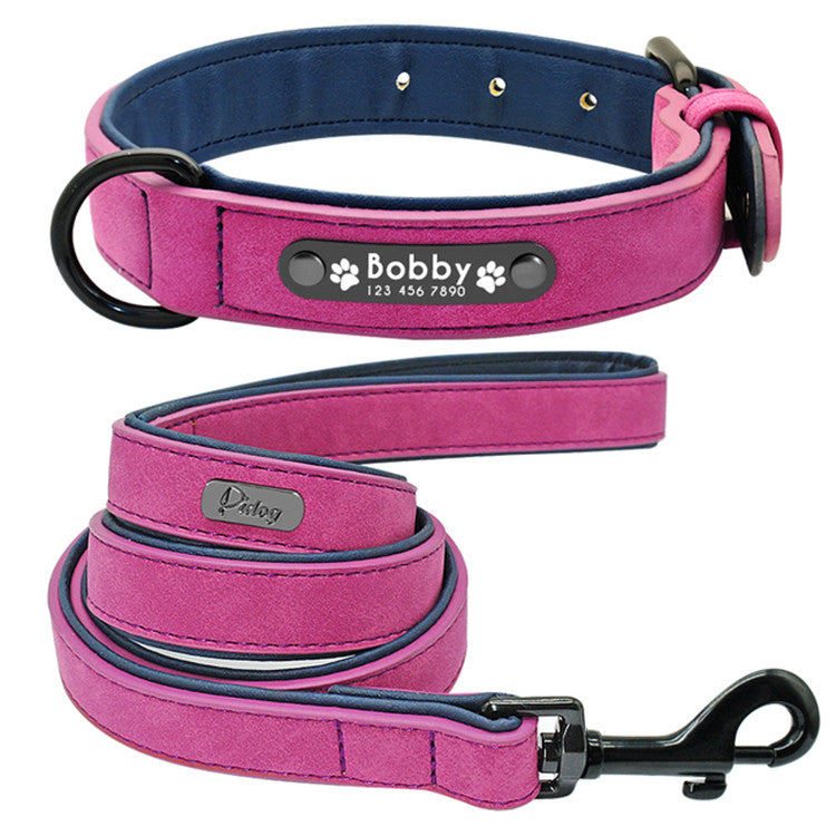 Customized Dogs Collars Personalized Padded Leather Collar With Walking Leash