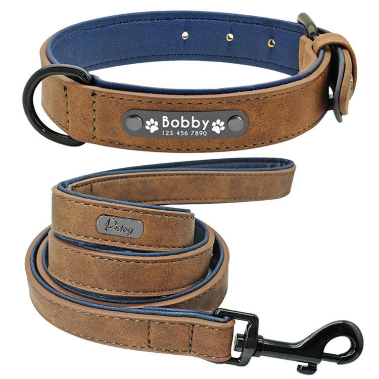 Customized Dogs Collars Personalized Padded Leather Collar With Walking Leash