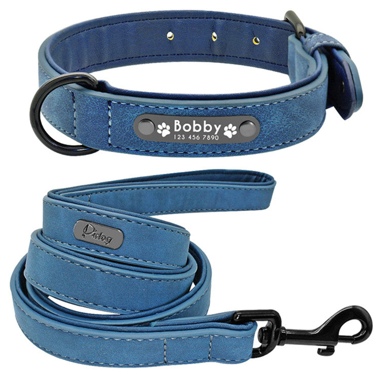 Customized Dogs Collars Personalized Padded Leather Collar With Walking Leash