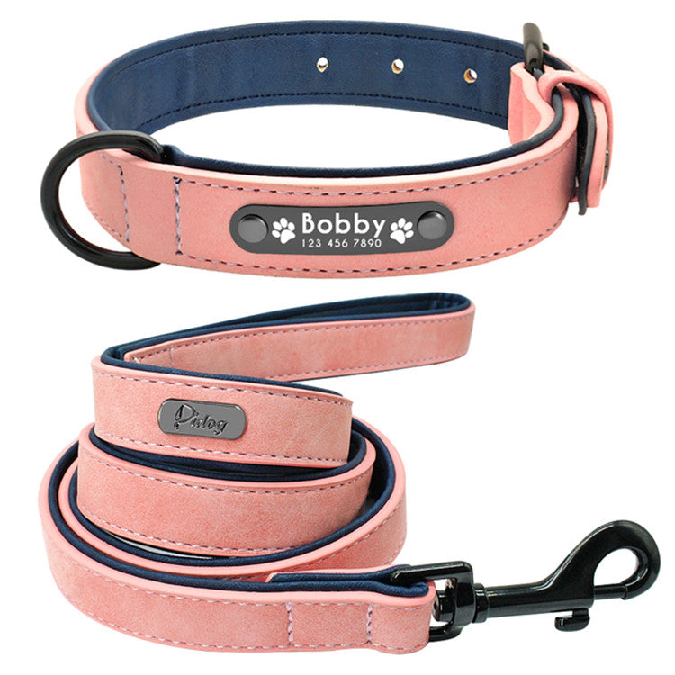 Customized Dogs Collars Personalized Padded Leather Collar With Walking Leash