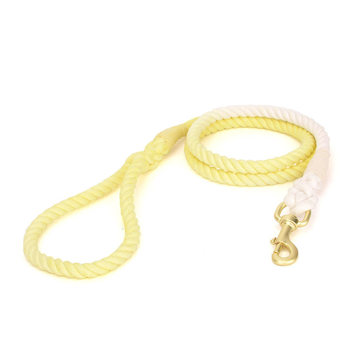 Pet Gradient Cotton Rope Leather Dog Collar Leash Traction Rope