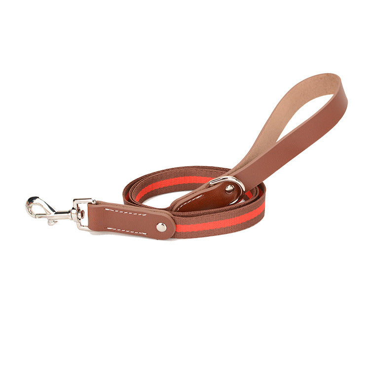 Pet Solid Color Leather Walking Leash Lead Dog Traction Rope