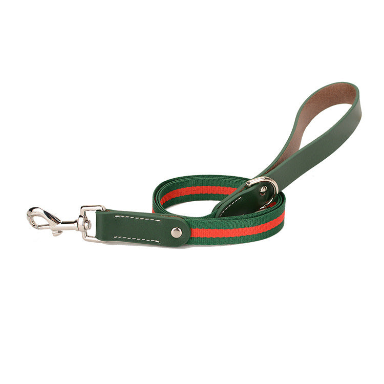Pet Solid Color Leather Walking Leash Lead Dog Traction Rope