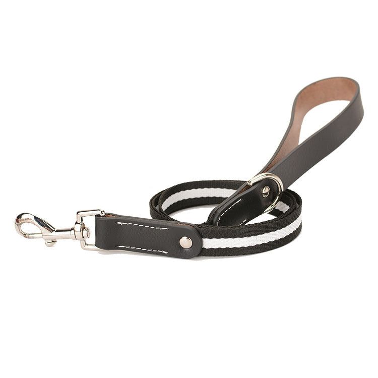 Pet Solid Color Leather Walking Leash Lead Dog Traction Rope