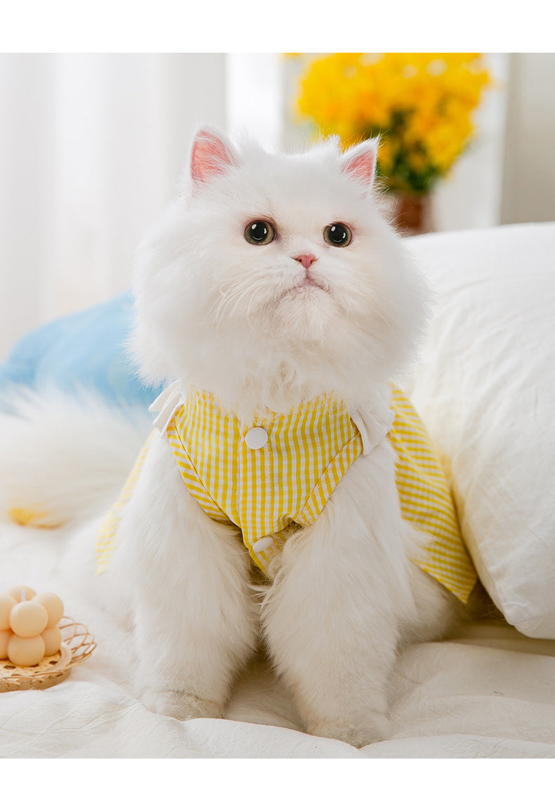 Summer Embroidered Plaid Pet Skirt Kitten Breathable Cat Skirt