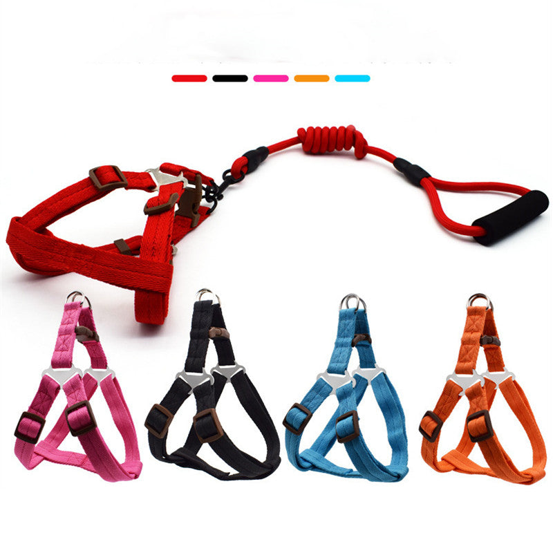 Solid Color Pet Adjustable Chest Strap Harness Leash With Collar Set