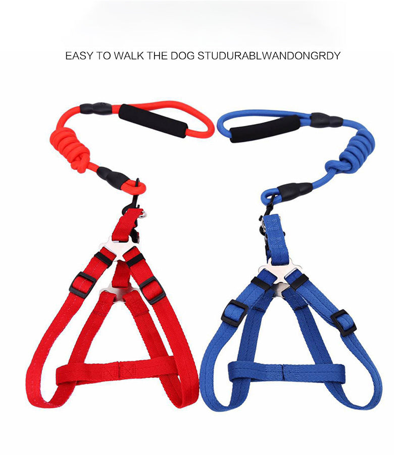 Solid Color Pet Adjustable Chest Strap Harness Leash With Collar Set