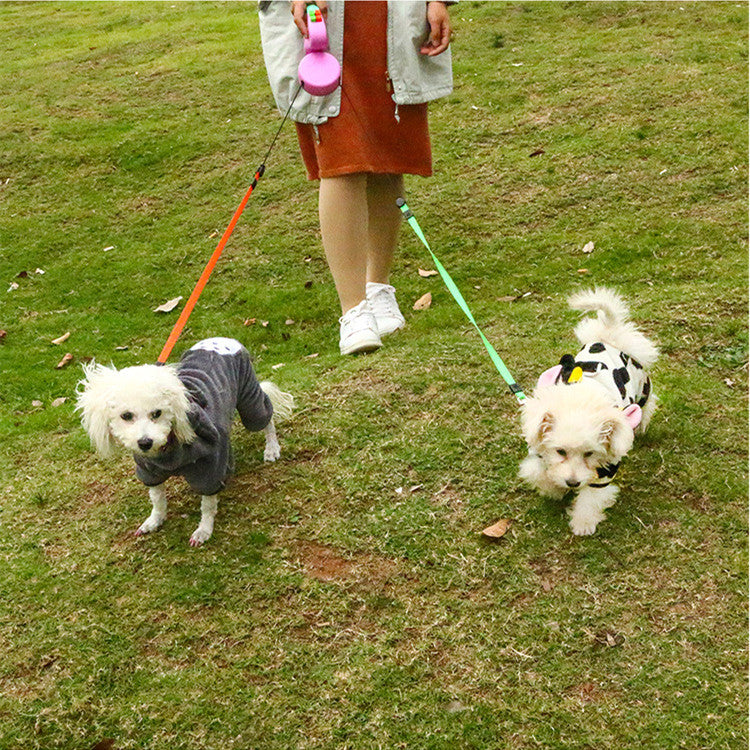 Dual Pet Dog Leash Retractable Ajustable Puppy Walking Traction Rope