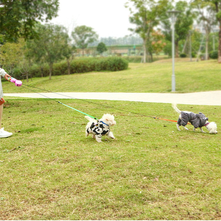 Dual Pet Dog Leash Retractable Ajustable Puppy Walking Traction Rope