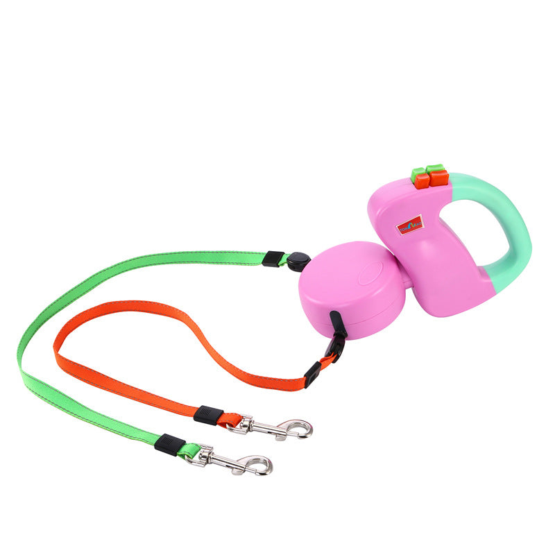 Dual Pet Dog Leash Retractable Ajustable Puppy Walking Traction Rope