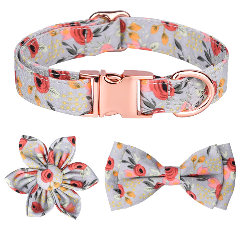 Floral Printed Cotton Dog Collar With Flower Bow Knot Decoration