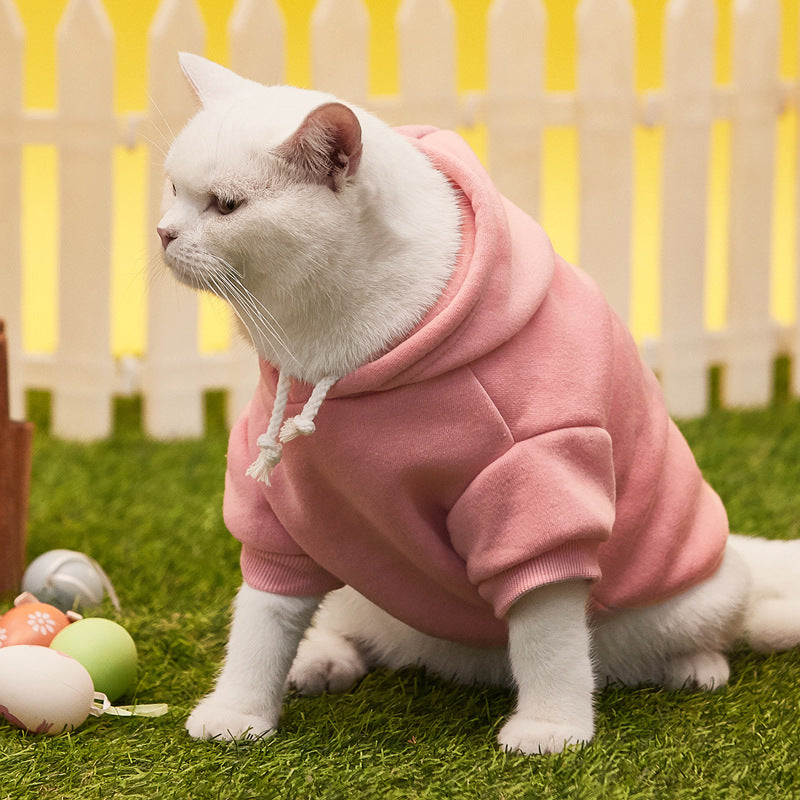 Pet Cat Solid Hooded Sweatshirt Winter Warm Hoodies Outfit