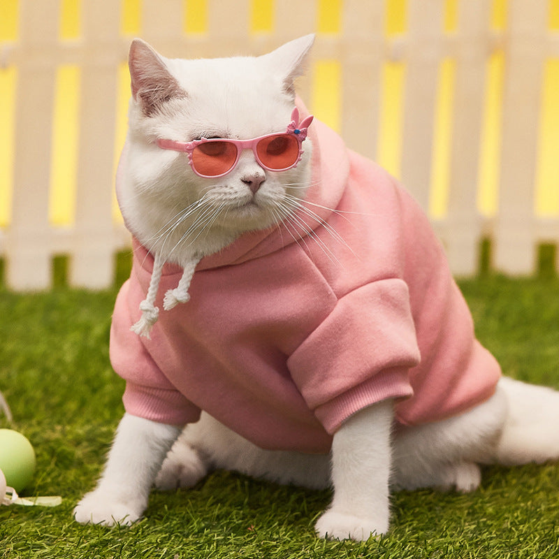 Pet Cat Solid Hooded Sweatshirt Winter Warm Hoodies Outfit